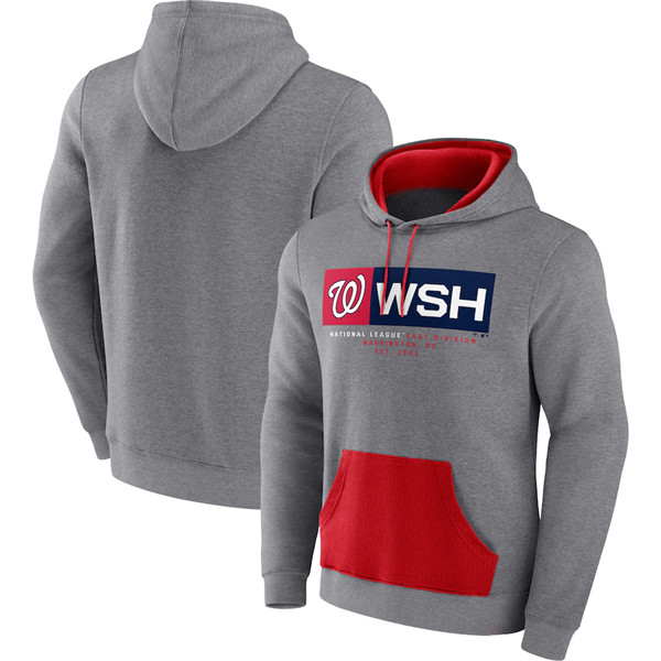 Men's Washington Nationals Heathered Gray Iconic Steppin Up Fleece Pullover Hoodie